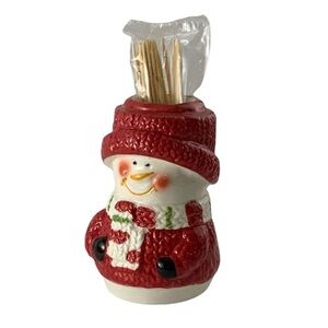 Snowman Toothpick Holder Hand Painted Ceramic Kitchen Functional Art